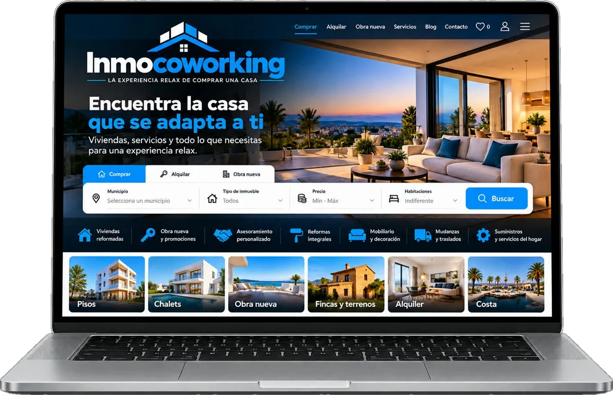 Portal inmobiliario de Inmocoworking en un portátil