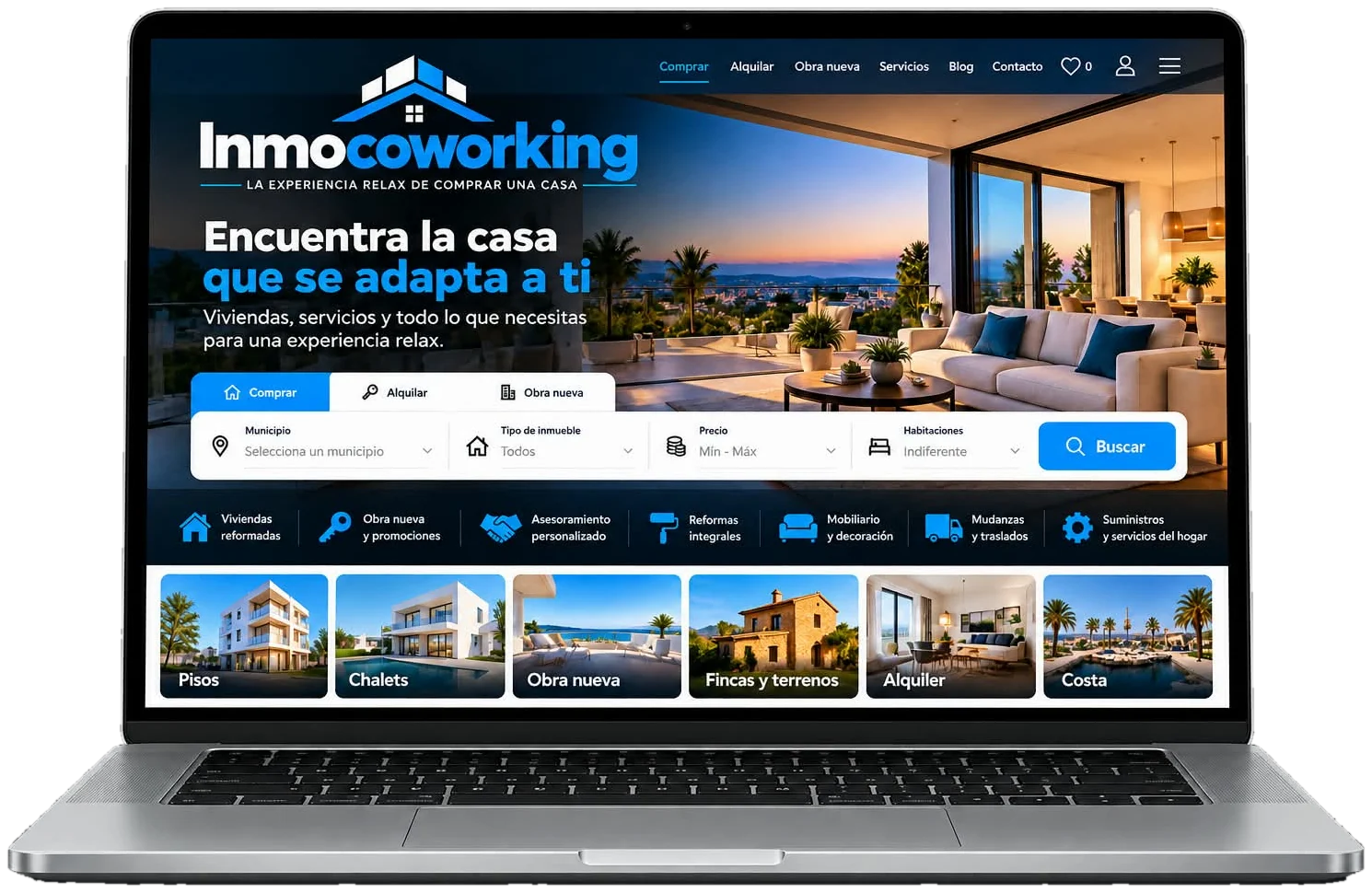 Portal inmobiliario de Inmocoworking en un portátil